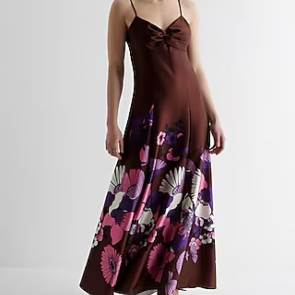 Express Brown Pink Maxi Sundress Sleeveless
